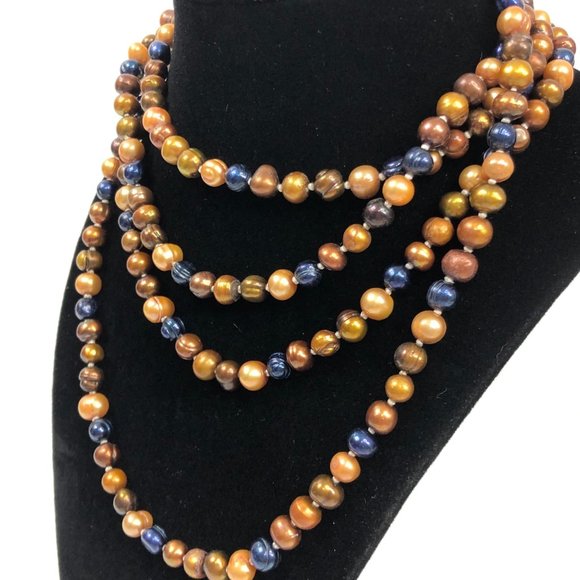 Honora Jewelry - Blue Freshwater Pearl Necklace Extra Long Copper